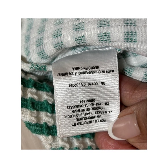 Maeve Tank Top Womens L Green White Striped Peplum V Neck Textured - Picture 9 of 13